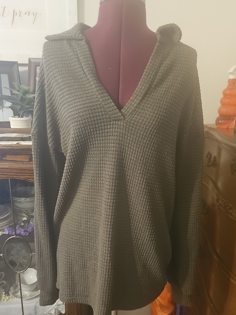 HEIMISH USA Olive Green Waffle Knit Pullover